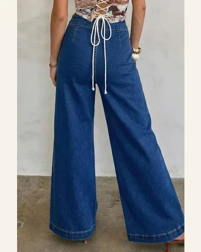 Western Sail Blue Hardware Patched Pockets Denim Pants, view 2