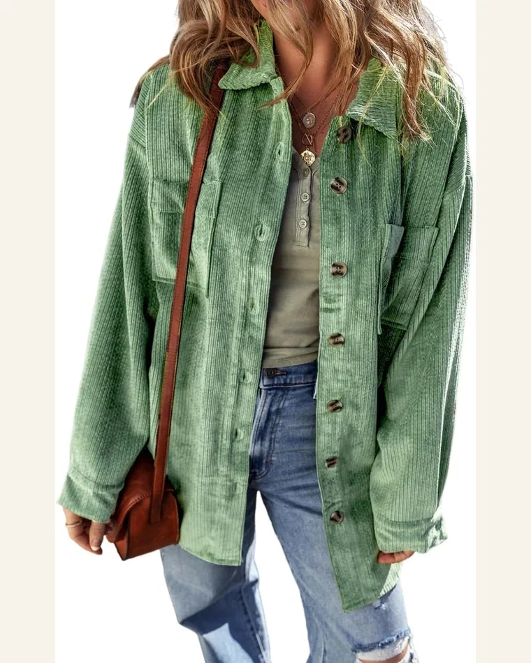 Shacket Jacket Basic Mist Green Patched Pocket Button by SELINK