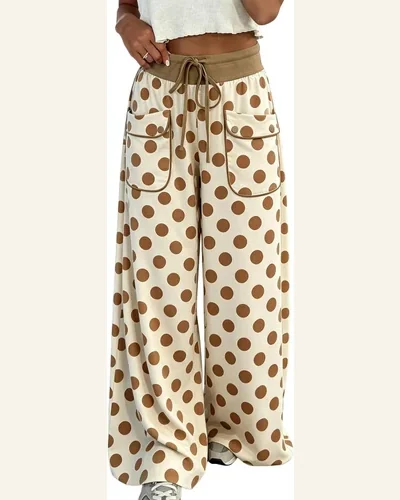 Casual Polka Dot Drawstring High Waist Wide Leg Pants, view 1