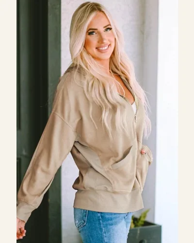 Shacket Jacket Casual Khaki Thermal Waffle Knit Full, view 4