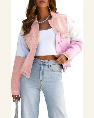 Denim Jean Jacket Casual Pirouette Color Block Denim, view 1