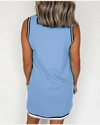 Sleeveless Mini Dresses Colorblock V Neck Sundress Casual, view 2