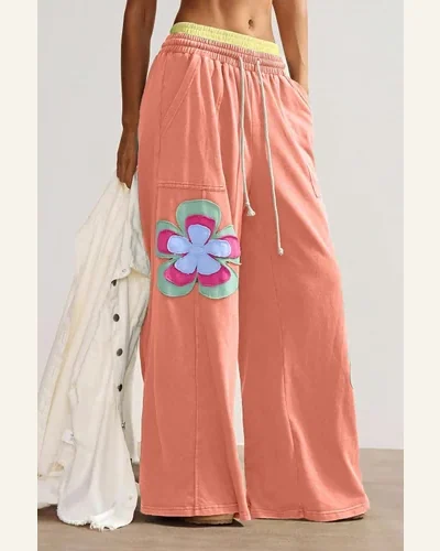Patchwork Pants Colorful Flower Trousers Grapefruit, view 3
