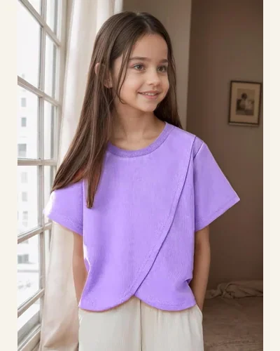 Girls Short Sleeve T Shirts Asymmetrical Hem Crew, view 2