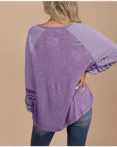 Long Sleeve Tops Striped Colorblock T Shirts Casual, view 2