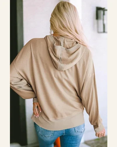Shacket Jacket Casual Khaki Thermal Waffle Knit Full, view 2