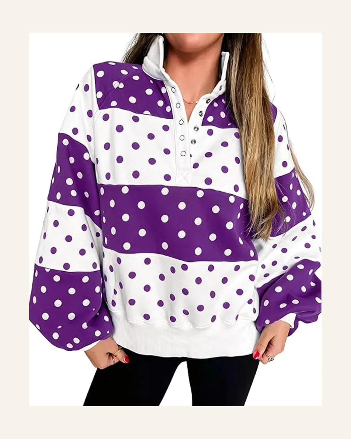 Casual Polka Dot Colorblock Snap Botton Sweatshirt by SELINK
