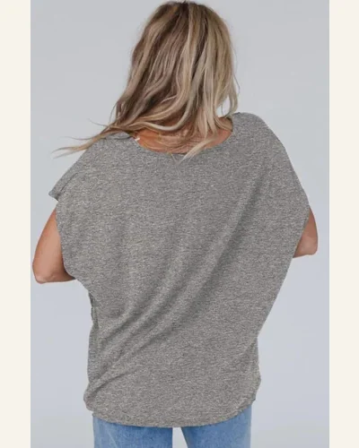 Short Sleeve T Shirt Casual Gray Crochet Lace, view 2