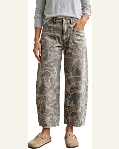 Camouflage Denim Pant Casual Ankle Length Jeans Multicolour, view 1