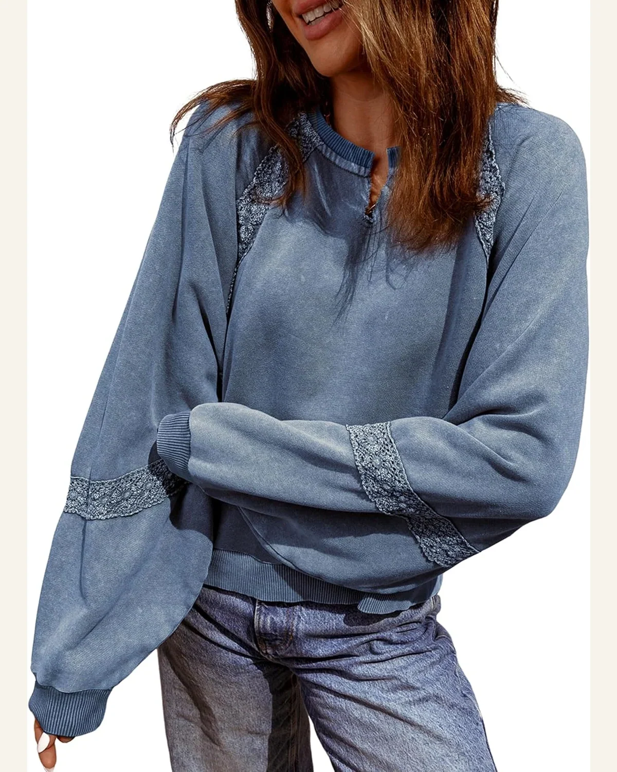 Cropped Sweatshirts Lace Crochet Vintage Long Sleeve Tops by SELINK