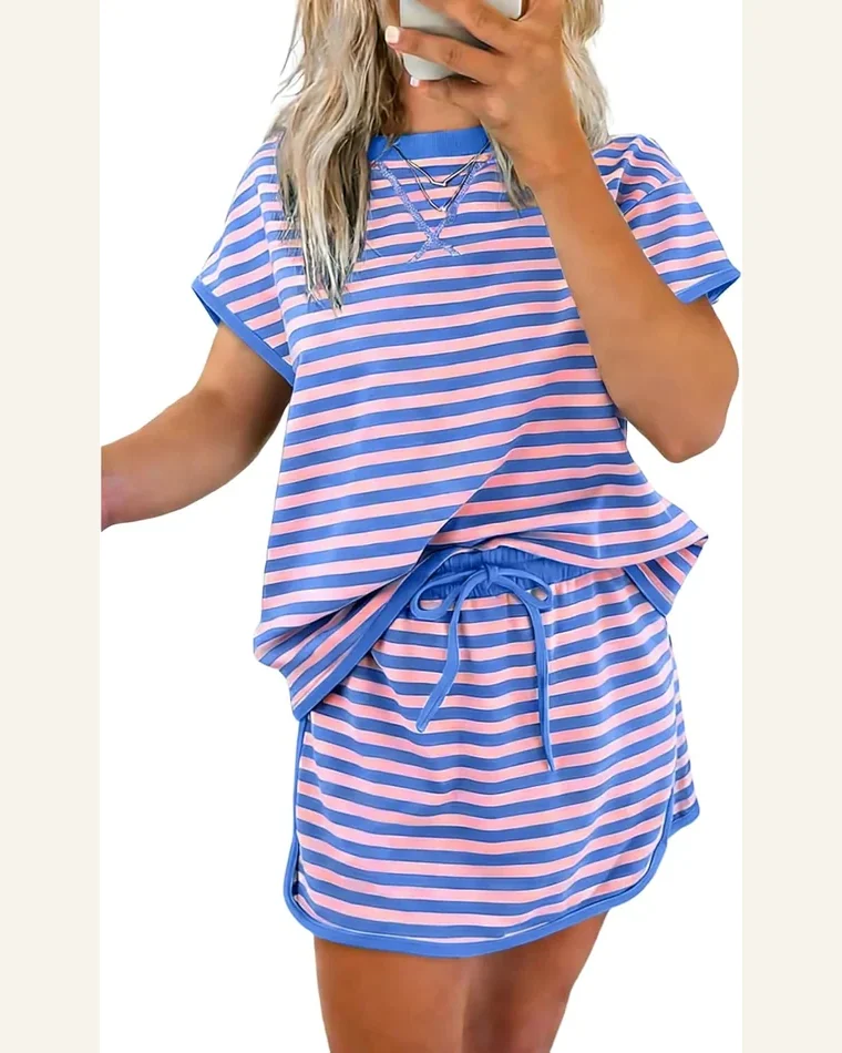 Lounge Sets 2 Piece Skirt Colorblock T Shirt by SELINK