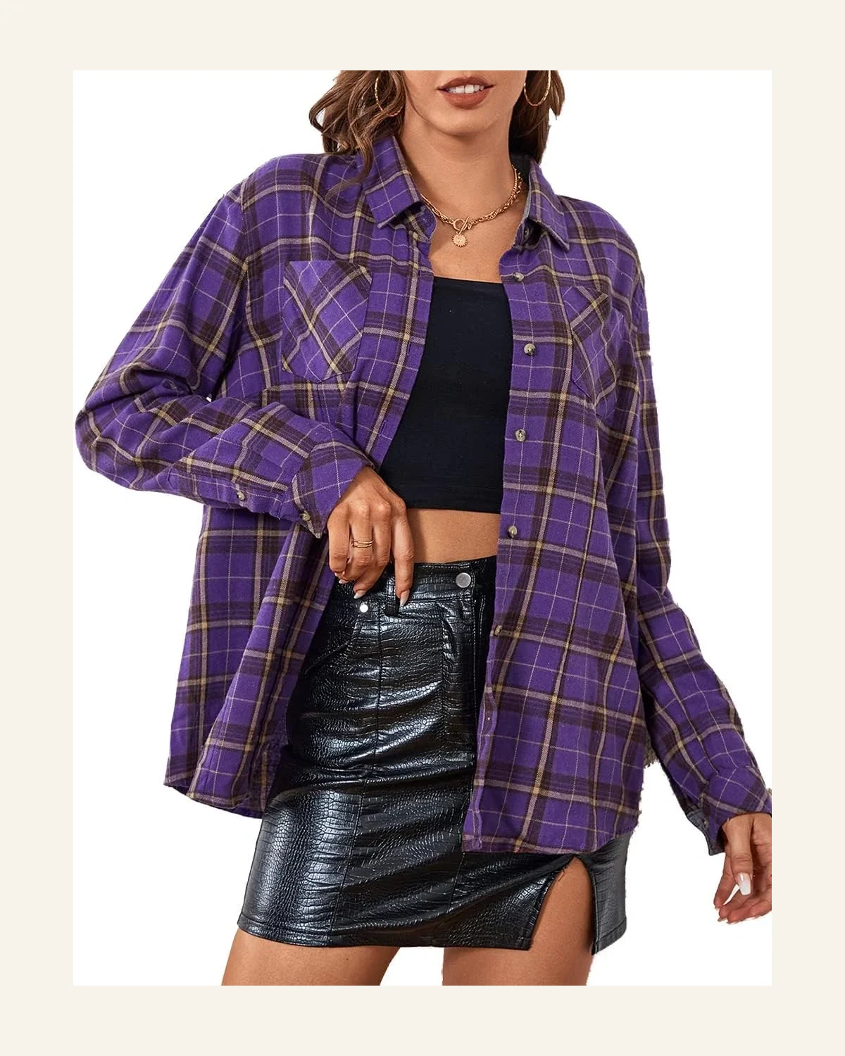 Long Sleeve Plaid Shirts Casual Oversized Button by SELINK