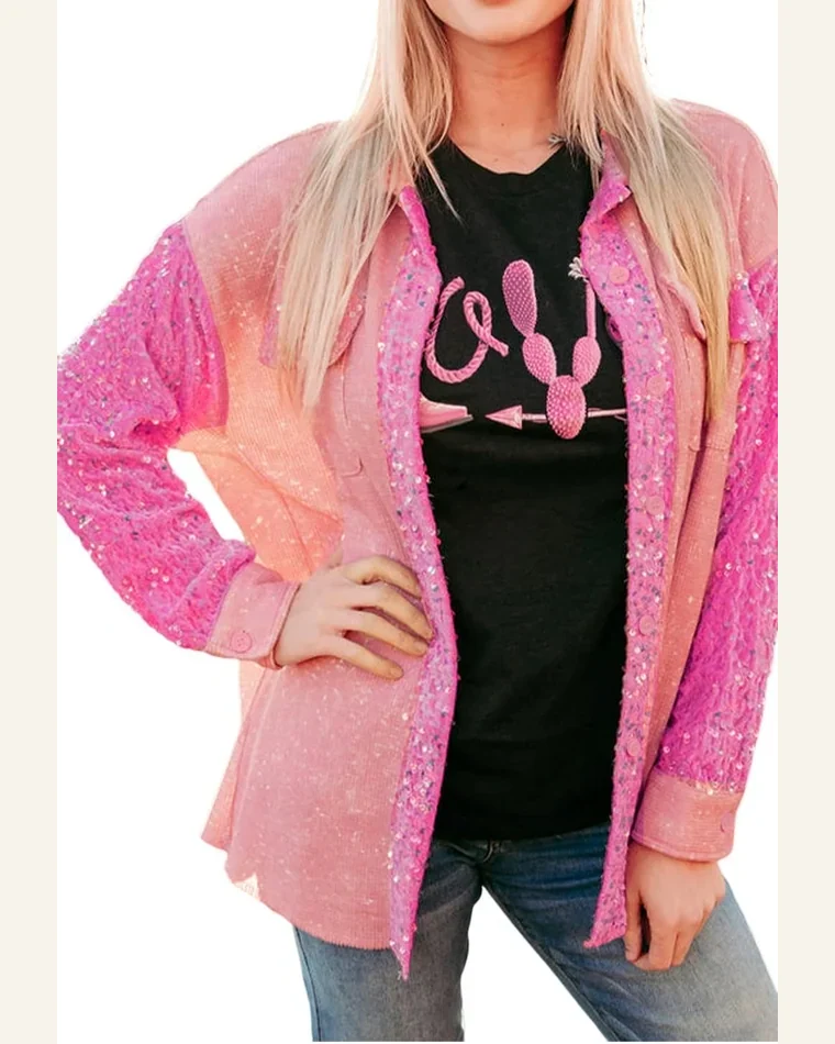 Shacket Jacket Casual Apricot Pink Mineral Wash Sequin by SELINK