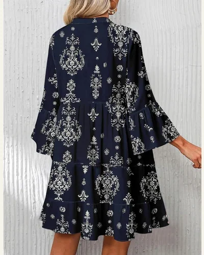 Long Sleeve Dresses Casual V Neck Tribal Mini, view 2