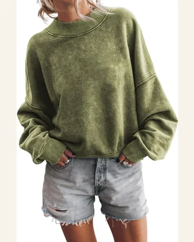 Casual Drop Shoulder Pullover Sweatshirts Solid Long Sleeve, view 4