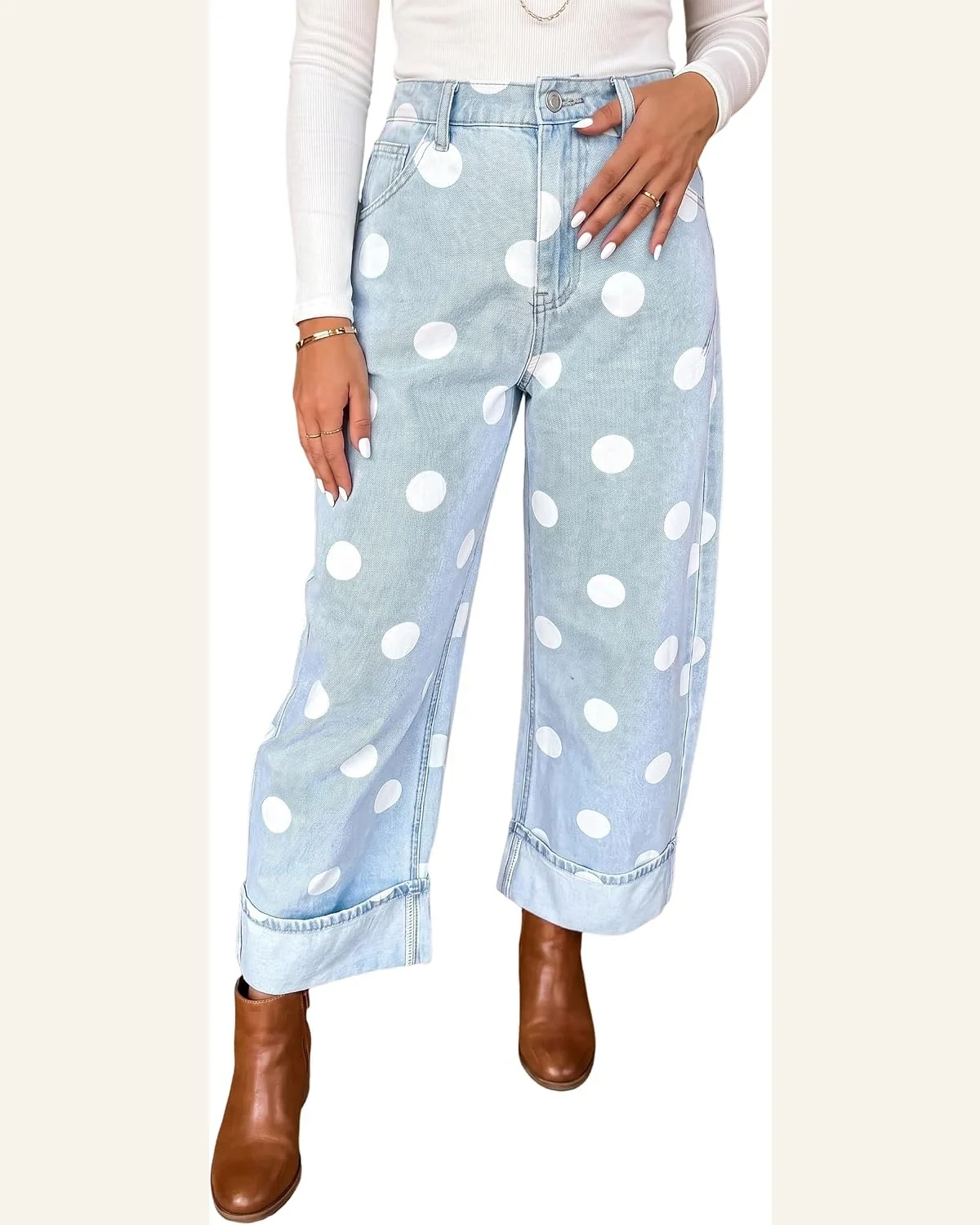 Polka Dot Barrel Jeans Casual High Waisted Daily by SELINK