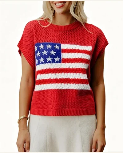 Summer Crochet Tops Hollow Out Cap Sleeve American, view 3