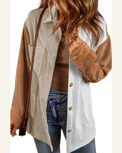 Shacket Jacket Casual Multicolour Corduroy Colorblock Loose Shacket, view 1
