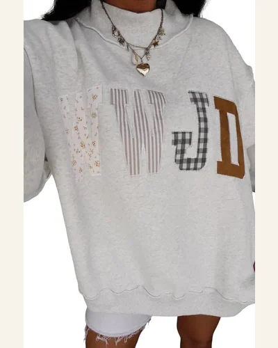 WWJD Embroidered Graphic Mock Neck Sweatshirt Top, view 1