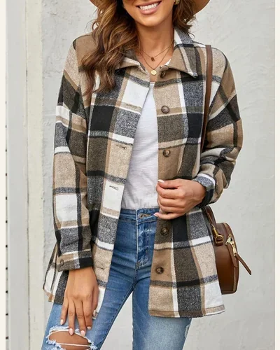 Long Sleeve Flannel Shirts Button Down Shacket Jacket, view 2