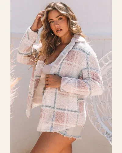 Shacket Jacket Casual Multicolor Checker Print Turn, view 4