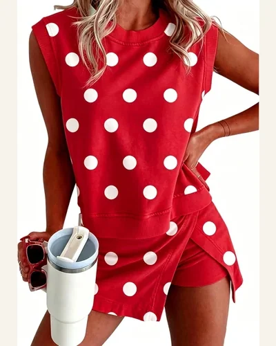 Polka Dot 2 Piece Outfits Summer Tank Split, view 1