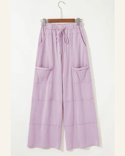 Casual Pants Pink Mineral Wash Exposed Seam Drawstring, view 4