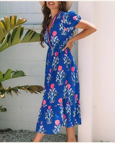 Summer Maxi Dresses 2026 Casual V Neck Puff, view 2
