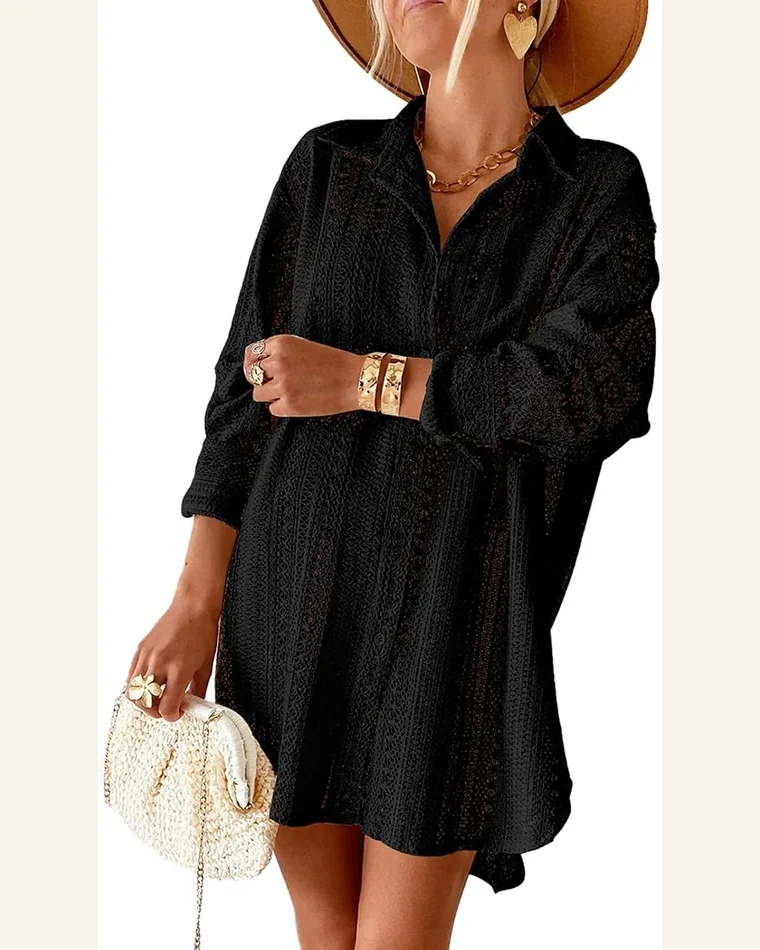 Button Down Shirt Oversized Lace Crochet Casual Collared by SELINK