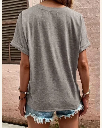 Casual Cap Sleeve T Shirts V Neck Summer, view 2