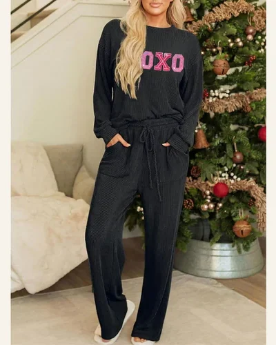 Pajamas JOLLY Corded Long Sleeve Top and Pants, view 3
