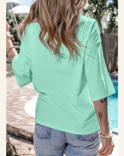 Oversized T Shirts Half Sleeve Colorblock Star Patched, view 2