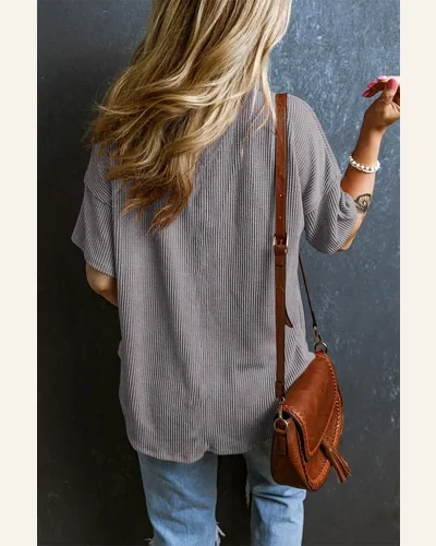 Short Sleeve T Shirt Casual Light Grey Corded, view 2