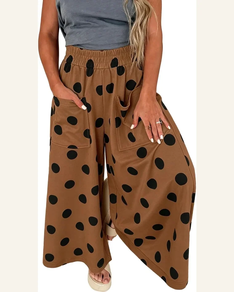 Polka Dot Wide Leg Lounge Pants High Waist by SELINK