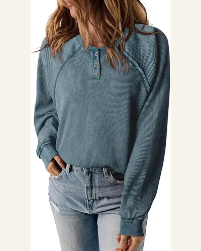 Casual Long Sleeve Shirts Waffle Knit Button, view 1