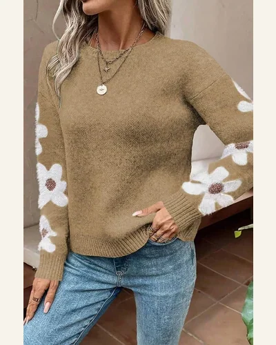 Pullover Sweater Tops Casual Jet Stream Flower Sleeve, view 3