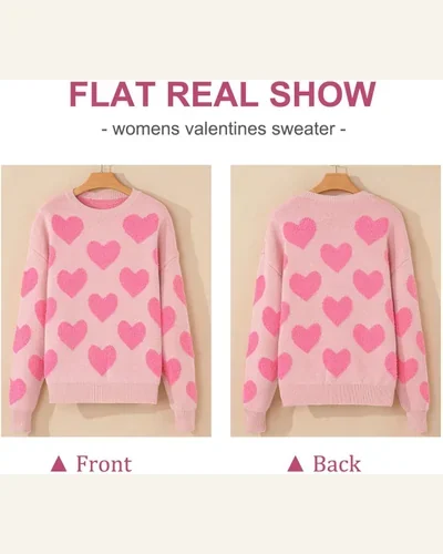 Fuzzy Heart Sweater Crew Neck Pearl Drop Shoulder, view 3