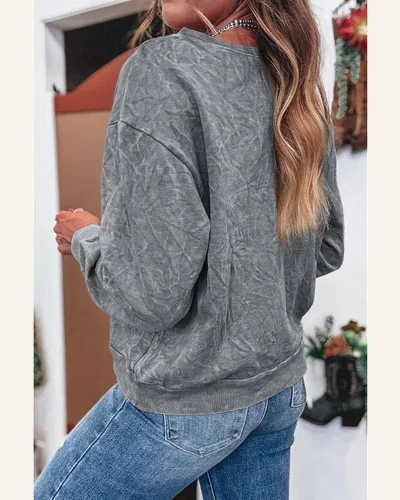 Casual Crewneck Sweatshirt Saved By Grace Letter Embroidery, view 3