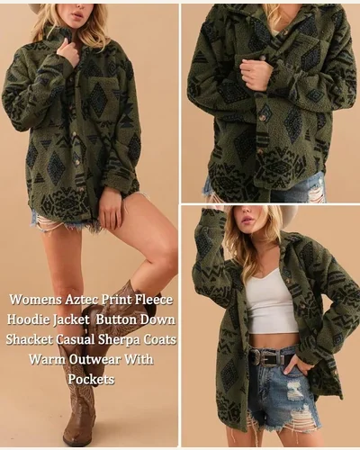 Fuzzy Fleece Jacket Aztec Long Sleeve Button, view 2