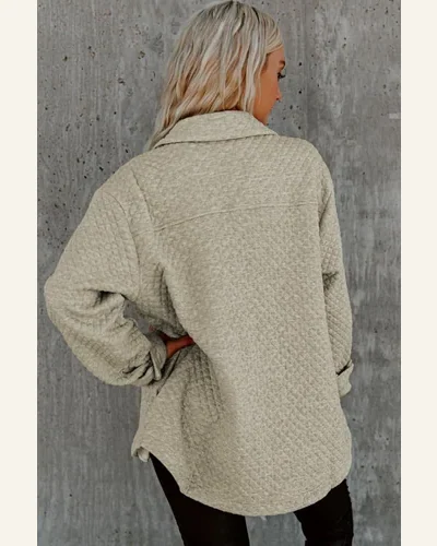 Shacket Jacket Casual Beige Sequin Rugby Football Quilted, view 2