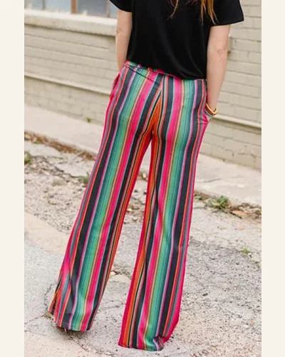 Pants Multicolor High Waist Serape Print Wide Leg, view 2