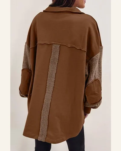 Shacket Jacket Elegant Chestnut Exposed Seam Elbow Patch, view 3
