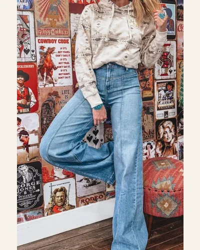 High Waisted Jeans Tailored Straight Loose Solid Daily, view 2