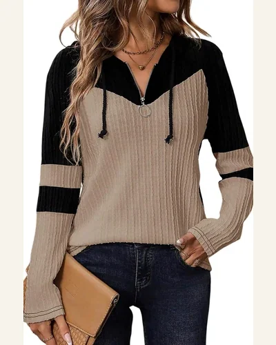 Tunic Tops Casual Parchment Textured Colorblock Long Sleeve, view 1