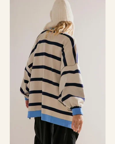 Cardigan Sweater Casual White Colorblock Drop Shoulder Buttoned, view 4