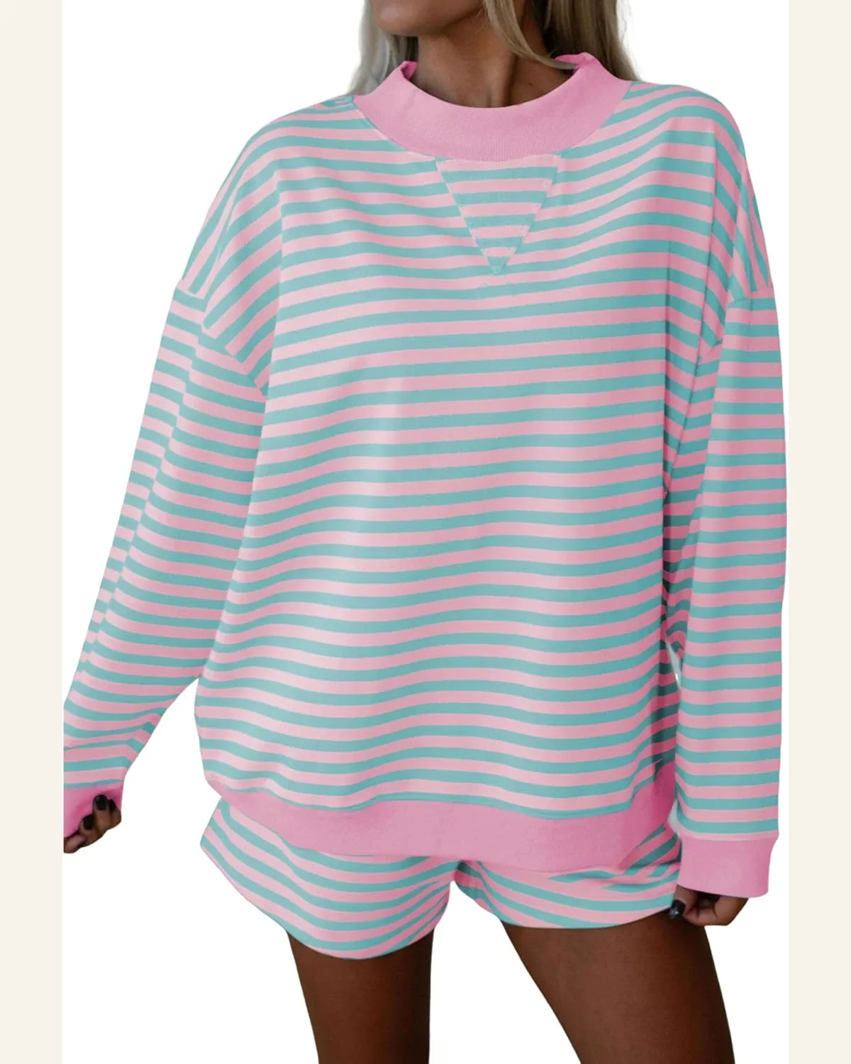 2 Piece Outfits Stripe Color Block Long Sleeve Set by SELINK