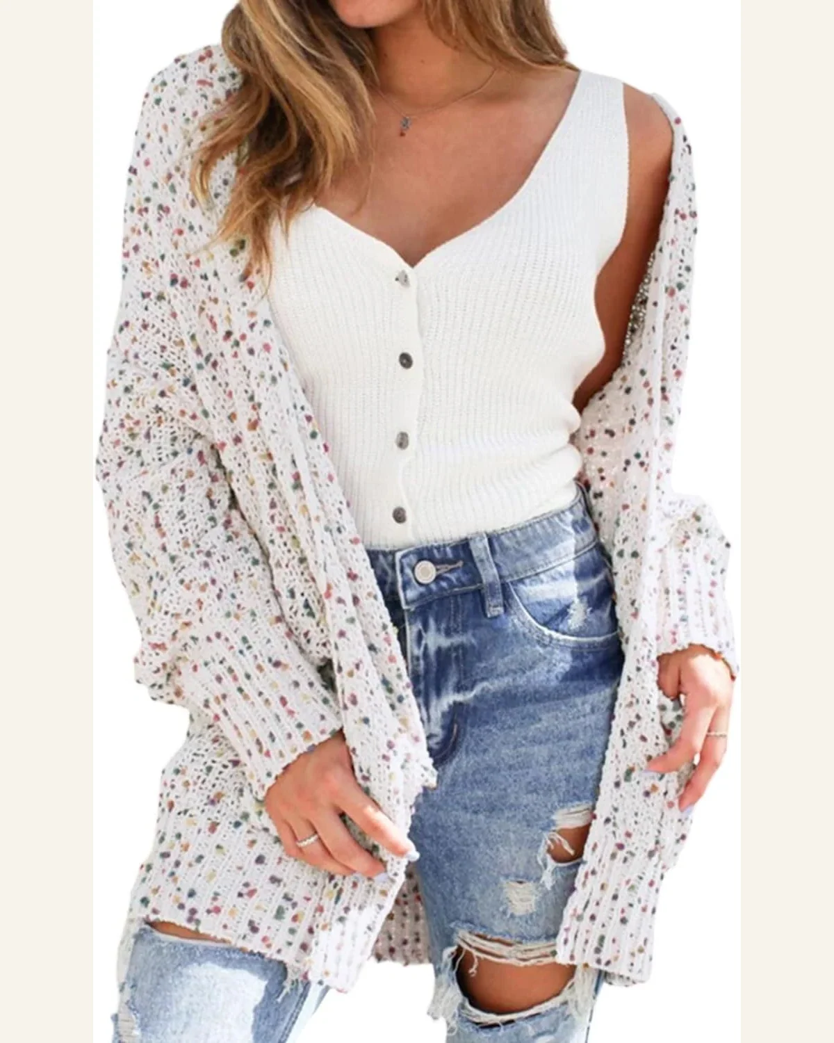 Polka Dot Cardigan Colored Cardigan Sweater by SELINK