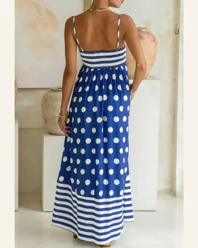 Spaghetti Strap Maxi Dresses Striped Polka Dot Casual, view 3