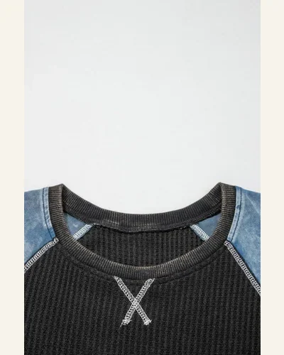 Waffle Knit Color Block Short Sleeve T-Shirt Carbon, view 4