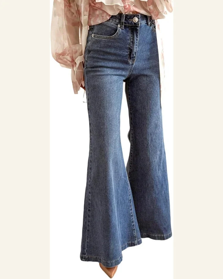 Casual High Waisted Jeans Dirty Blue Button Daily by SELINK